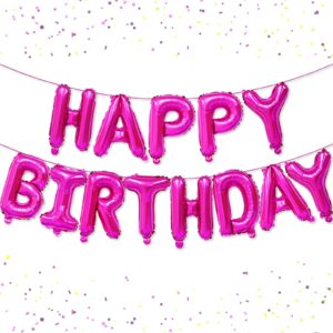 16 inch happy birthday balloon, hot pink happy birthday balloons banner aluminum foil letters balloons for birthday party decorations supplies