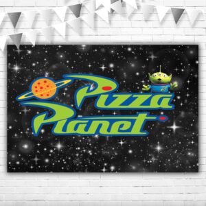 pizza planet toy story birthday party backdrop 5x3ft little monster pizza planet toy story banner for party supplies vinyl pizza planet theme decorations green