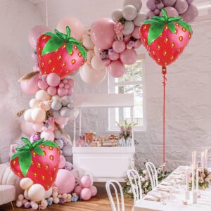 Strawberry Balloons, 6 Pcs Sweet Fruit Balloons for Birthday Party Decorations, Strawberry Foil Balloons for Strawberry Themed Party Baby Shower Gender Reveal