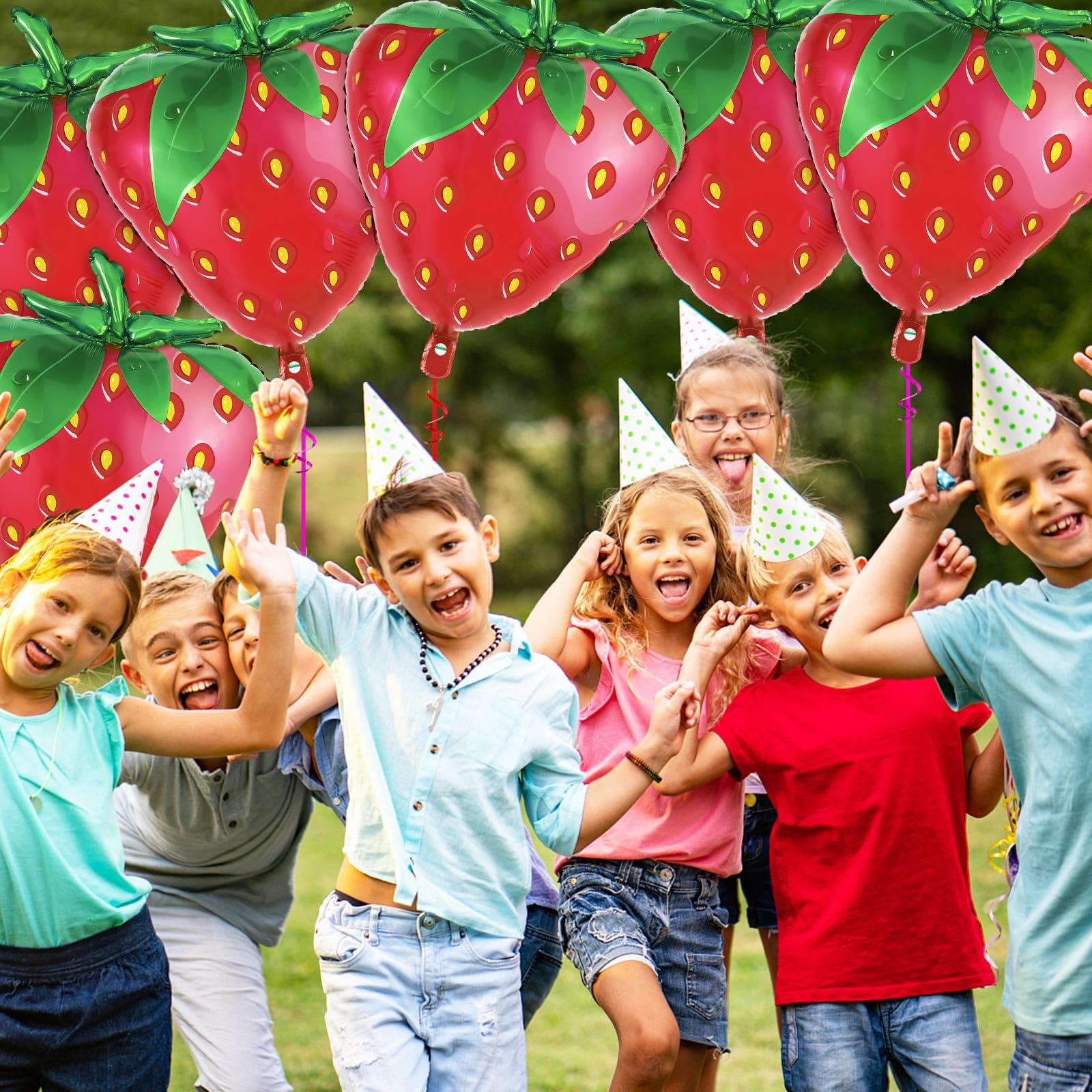 Strawberry Balloons, 6 Pcs Sweet Fruit Balloons for Birthday Party Decorations, Strawberry Foil Balloons for Strawberry Themed Party Baby Shower Gender Reveal