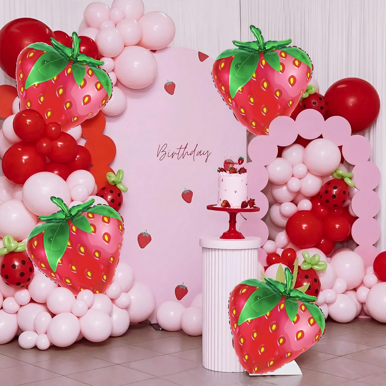 Strawberry Balloons, 6 Pcs Sweet Fruit Balloons for Birthday Party Decorations, Strawberry Foil Balloons for Strawberry Themed Party Baby Shower Gender Reveal