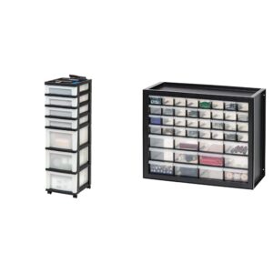 iris usa 7-drawer storage cart with organizer top and 44 drawer parts cabinet, black