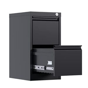 reemoon metal file cabinet with lock, drawers vertical filing stoage cabinets for home office, small and narrow filing cabinet for hanging letter/legal/a4 folders (black, 2 drawers)