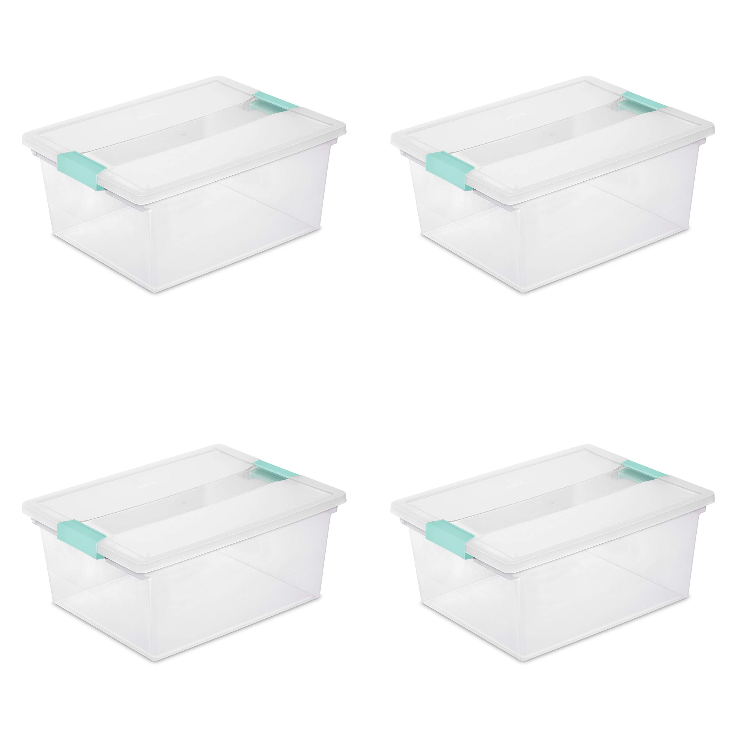 Sterilite 32 Quart/30 Liter ClearView Latch Box, Clear with Sweet Plum Latches, 6-Pack & Deep Clear Plastic Stackable Storage Container Bin Box Tote with Clear Latching Lid Organizing Solution, 4 Pack