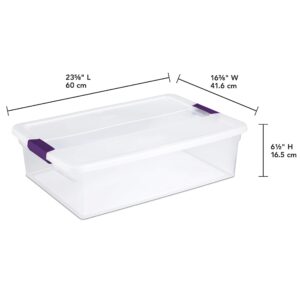 Sterilite 32 Quart/30 Liter ClearView Latch Box, Clear with Sweet Plum Latches, 6-Pack & Deep Clear Plastic Stackable Storage Container Bin Box Tote with Clear Latching Lid Organizing Solution, 4 Pack