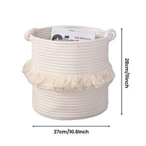 Cotton rope storage basket, woven storage basket, circular miscellaneous storage box, cotton thread with handle, dirty clothes basket, toy basket decoration, cotton rope basket