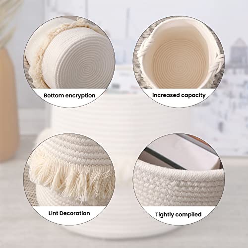 Cotton rope storage basket, woven storage basket, circular miscellaneous storage box, cotton thread with handle, dirty clothes basket, toy basket decoration, cotton rope basket