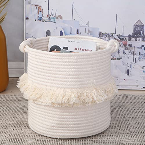 Cotton rope storage basket, woven storage basket, circular miscellaneous storage box, cotton thread with handle, dirty clothes basket, toy basket decoration, cotton rope basket