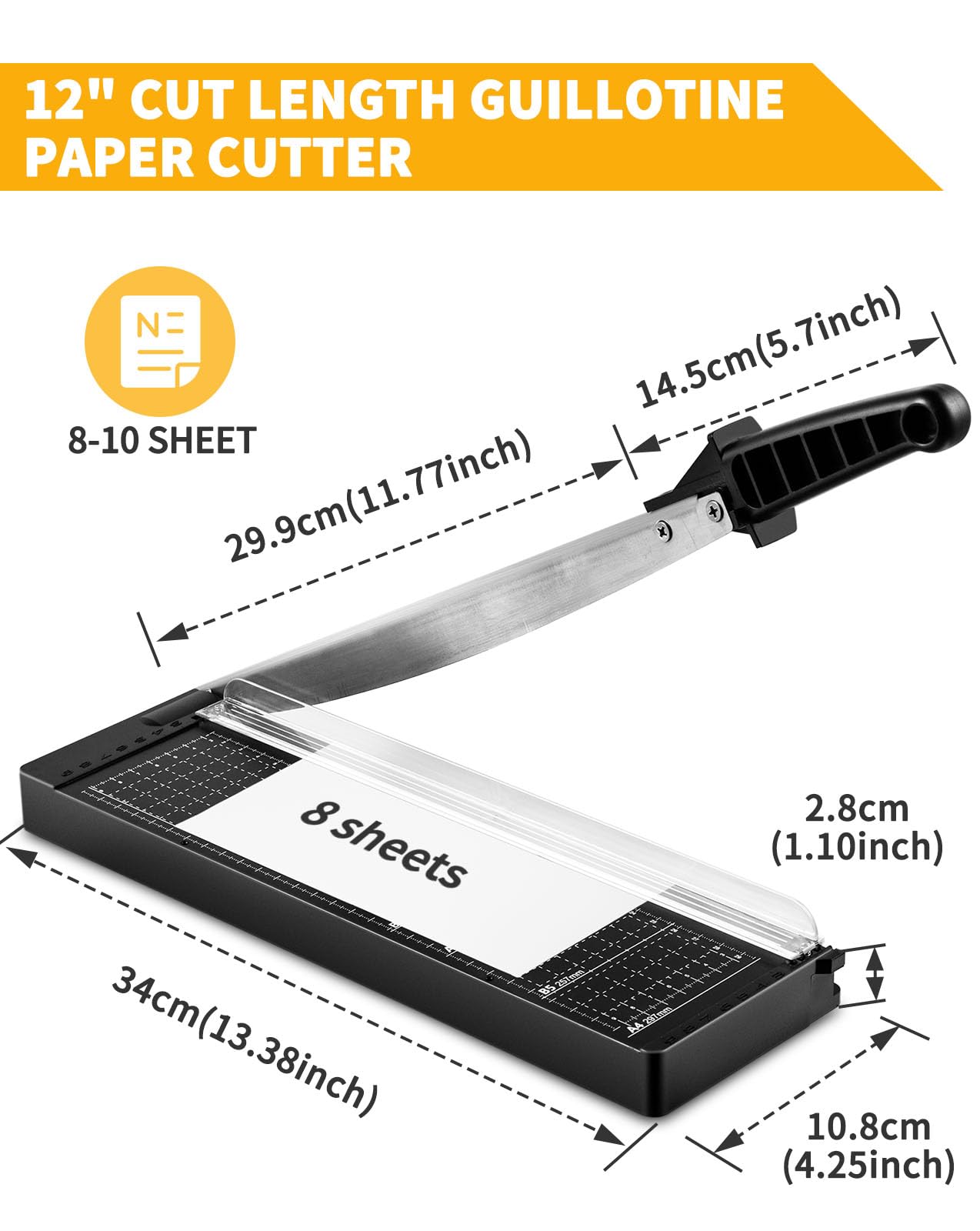 MAKEASY Paper Cutter 12 Inch, Guillotine Paper Cutter with 8 to 10 Sheet Capacity, Heavy Duty Paper Cutter for Cardstock, Paper Trimmer for Crafting, Classroom and Office