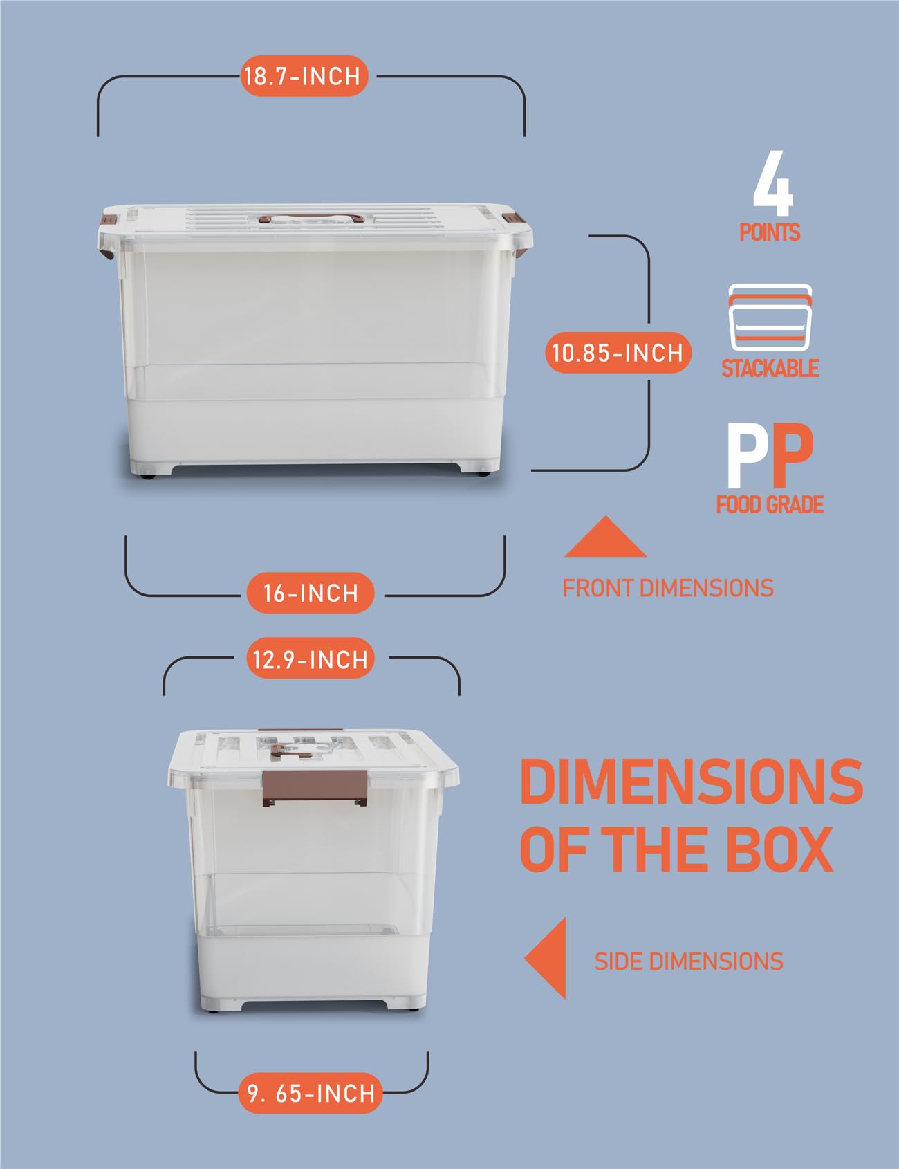 WYT 32 Qt Plastic Storage Bin Organizing Container with Durable Lids and Latching Buckle, Tote Box Stackable and Nestable, 4-Pack