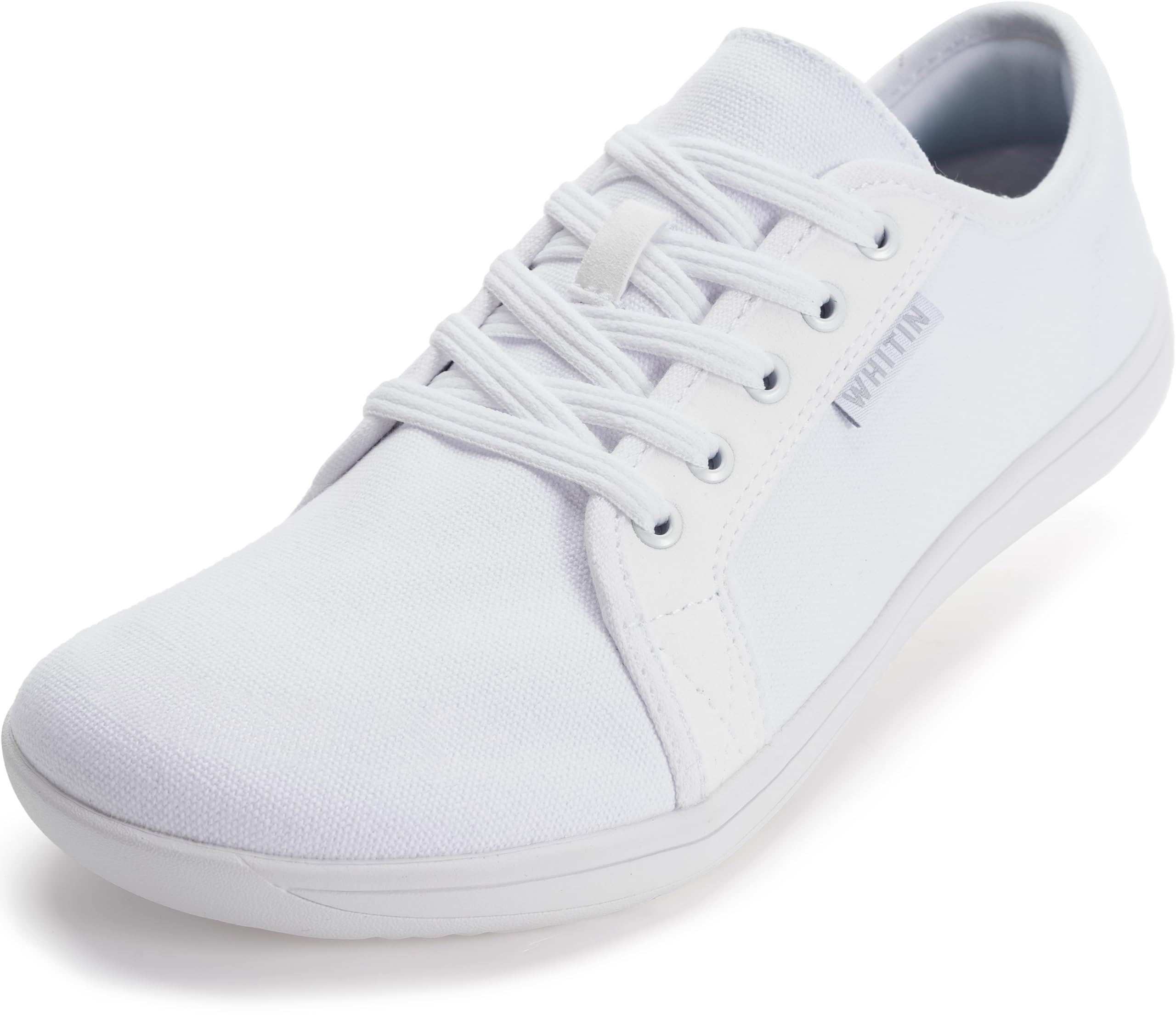 WHITIN Men's Extra Wide Toe Box Fashion Canvas Barefoot Sneakers Zero Drop Sole Size 9.5W Minimus Casual Minimalist Outdoor Tennis Shoes All White 43