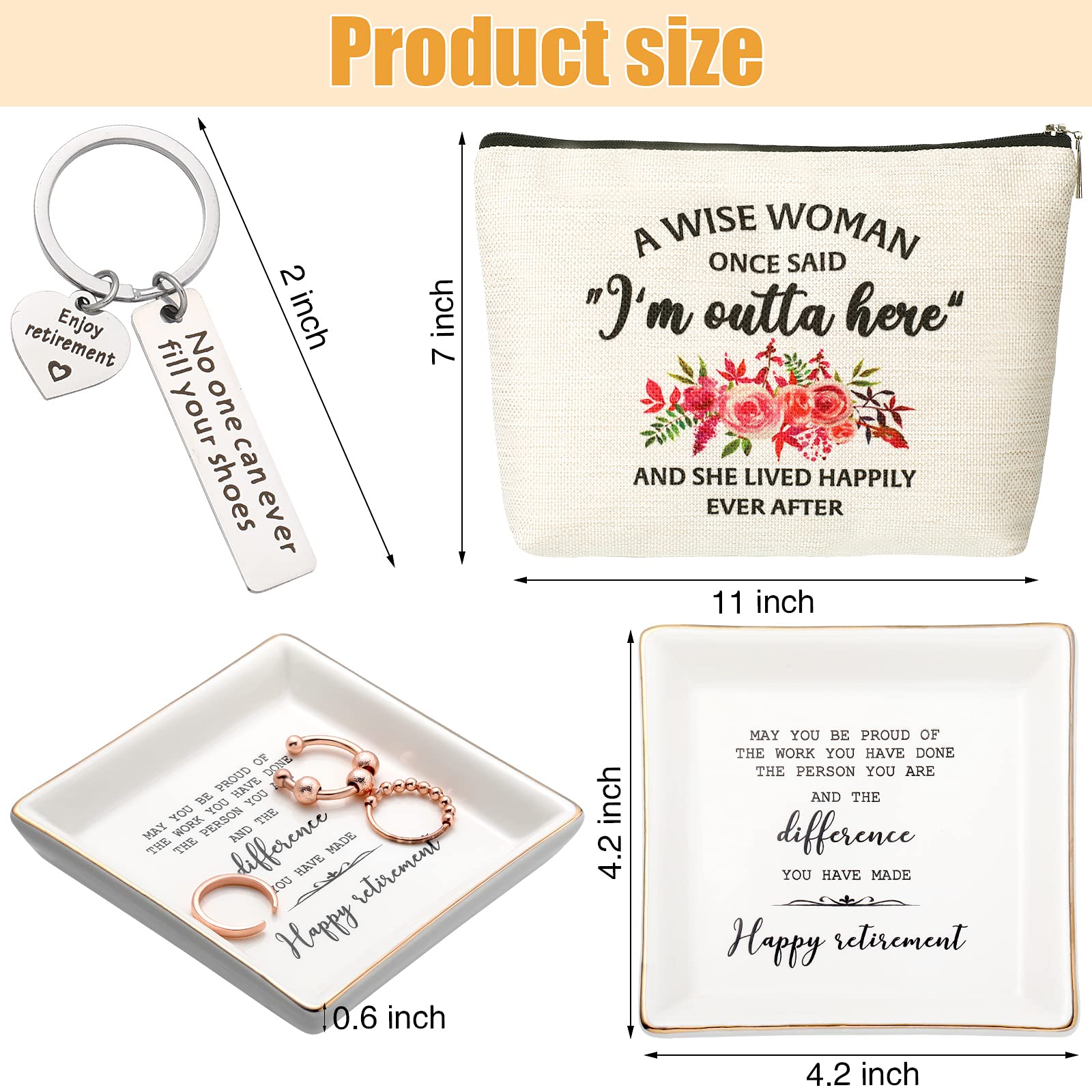 Weewooday Retirement Gifts for Women Retirement Jewelry Tray Makeup Bag Keyring Retirement Gift for Coworkers(Stylish)