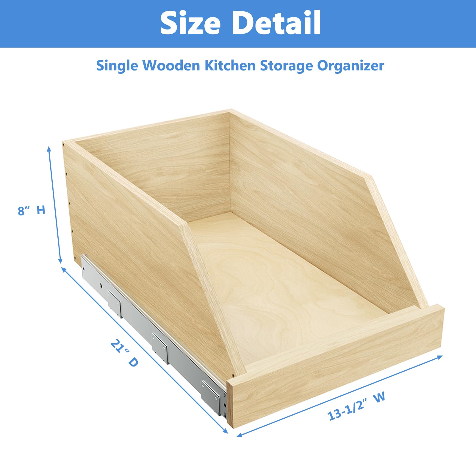 LOVMOR Pull Out Cabinet Organizer High Drawer 13½” W x 21”D Soft Close Wood Slide Out Shelves Cabinet Storage Organizer with Full Extension Rail Slides Pull Out Drawer for Kitchens Cabinet Pantry