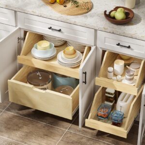 LOVMOR Pull Out Cabinet Organizer High Drawer 13½” W x 21”D Soft Close Wood Slide Out Shelves Cabinet Storage Organizer with Full Extension Rail Slides Pull Out Drawer for Kitchens Cabinet Pantry