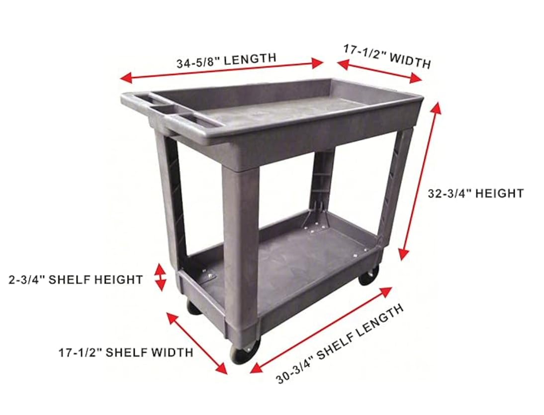 Utility Cart, 500 lb. Load Cap. Tray top, 34.5X17.5X32.75 (Green)