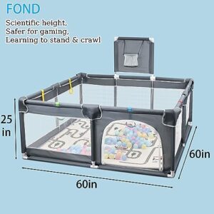 Baby Playpen with Mat Included, 60" x 60" Large Baby Playpen with 100 Ocean Balls, Indoor/Outdoor Playpen, Sturdy Design with Gates, Play Pin, Baby Play Area with New Upgraded Steel Tube