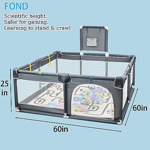 Baby Playpen with Mat Included, 60" x 60" Large Baby Playpen with 100 Ocean Balls, Indoor/Outdoor Playpen, Sturdy Design with Gates, Play Pin, Baby Play Area with New Upgraded Steel Tube