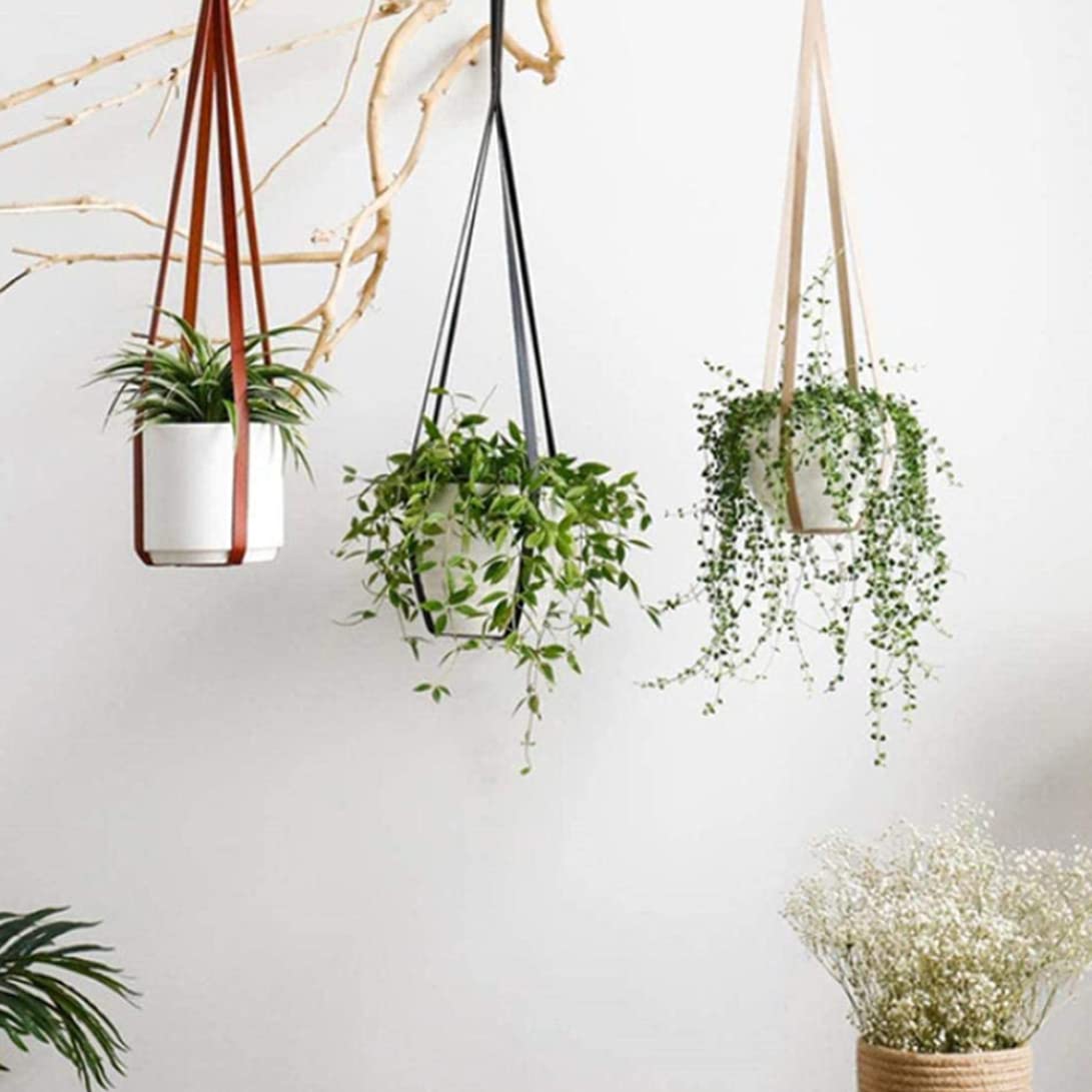 Leather Hanging Planters Holders Plant Hanger,Hanging Baskets Leather Hanging Flower Pot Basket for Home Decor Cactus Succulents Flower Basket White