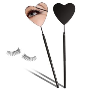 Buqikma Large Lash Mirror for Eyelash Extension Detachable Heart Shape Eyelash Mirror 45°Angle Design Hand Mirror Stainless Steel Eyelash Makeup Mirror lash Extension Supplies(Black)