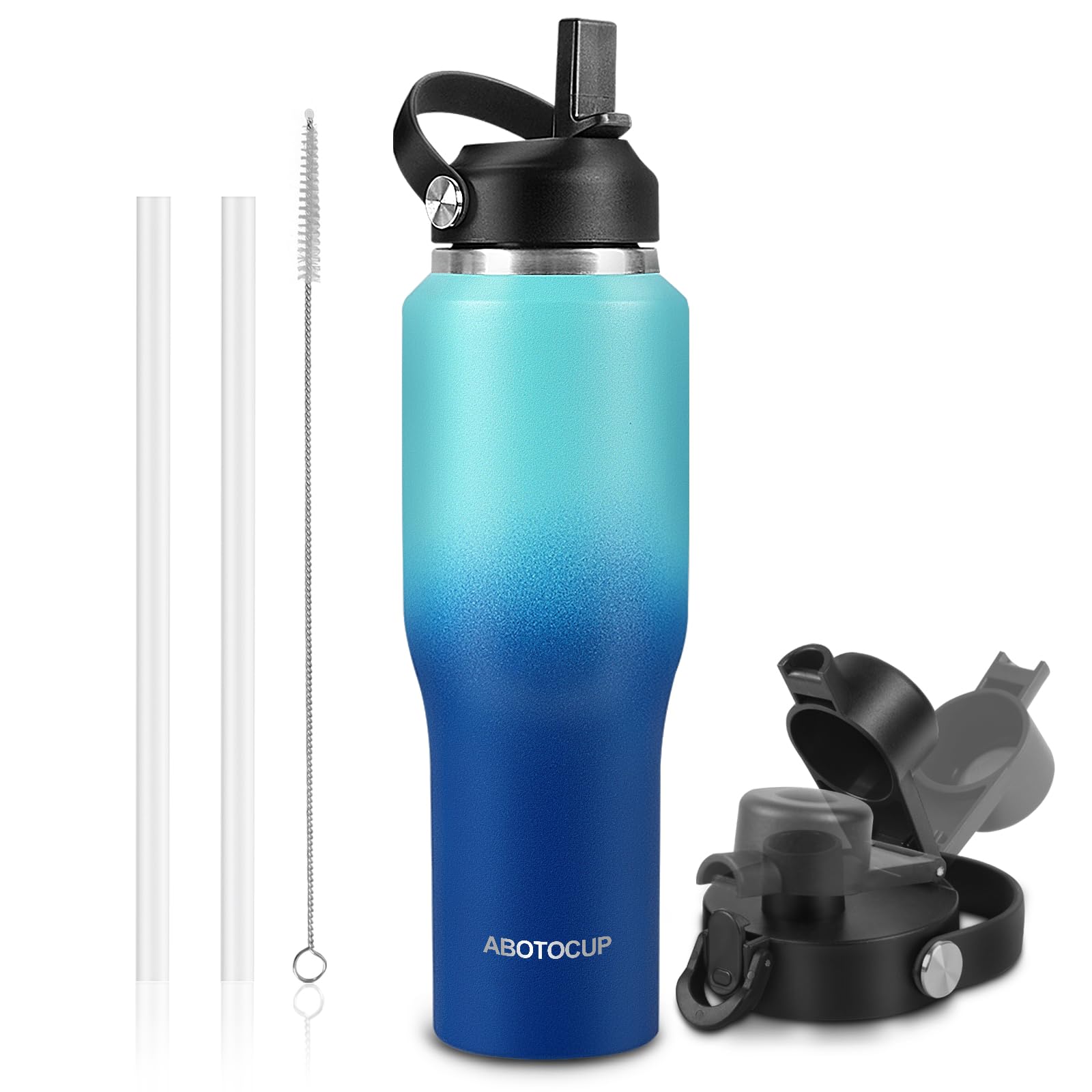 ABOTOCUP 32oz Water Bottle with Powder Coated, Fit in Any Car Cup Holder, Water Bottle with Straw Lids, Stainless Steel Insulated Water Flask Double Wall Leak-proof BPA Free to Keep Cold&Hot