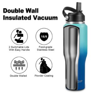 ABOTOCUP 32oz Water Bottle with Powder Coated, Fit in Any Car Cup Holder, Water Bottle with Straw Lids, Stainless Steel Insulated Water Flask Double Wall Leak-proof BPA Free to Keep Cold&Hot