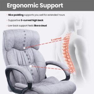 CLATINA Ergonomic Executive Big Tall Office Chair,Lumbar Support Breathable Leather Padded Headrest Armrest Swivel Adjustable Height Comfy Computer Desk Chair for Home Office(Grey)