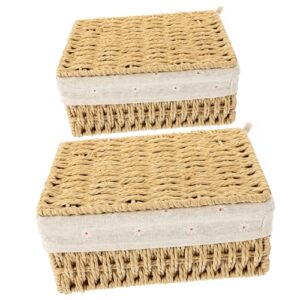 Kichvoe 2pcs Woven Basket baby laundry hamper woven laundry basket with lid hollow storage bin with lids Rattan food basket wicker Toy baby flower basket desktop bamboo