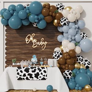 balonar 135pcs cow boy dusty blue balloons arch garland kit with 18/10/5inch sand white coffee cow print farm animal gold balloons for boy birthday party baby shower birthday supplies (dusty blue)