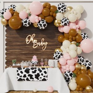 balonar 135pcs cowgirl pink balloons arch garland kit with 18/10/5inch sand white coffee cow print farm animal gold balloons for girl birthday party baby shower birthday supplies ((pink)