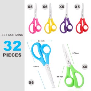 Kids Scissors 32-Pack, 5.5" Multipurpose Scissors Bulk, Small Scissors School Student Blunt Tip Kids Craft Scissors for Office Home School Sewing Fabric Craft Supplies