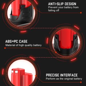 GERIT BATT 48-11-2460 12V 6.0Ah Replacement for Milwaukee 12V Battery Compatible with Milwaukee 12 Volt Battery 48-11-2401 48-11-2402 48-11-2440 48-11-2411 48-11-2420 Cordless Drill Power Tools(Red)