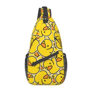 cofeiyisi unique rubber duck sling bag crossbody backpack for men women a bunch of yellow rubber ducks cartoon animal overlay chest bag casual shoulder backpack sport travel hiking daypack