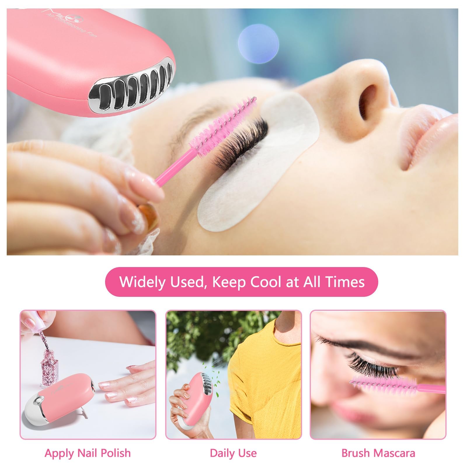 Buqikma Lash Shampoo for Lash Extensions,2.11Floz Eyelid Cleansing Foams,USB Mini Lash Fan,Bottle Mascara Brush Cleaning Brush Lash Cleaning Kit for Professional & Home Use(Pink)