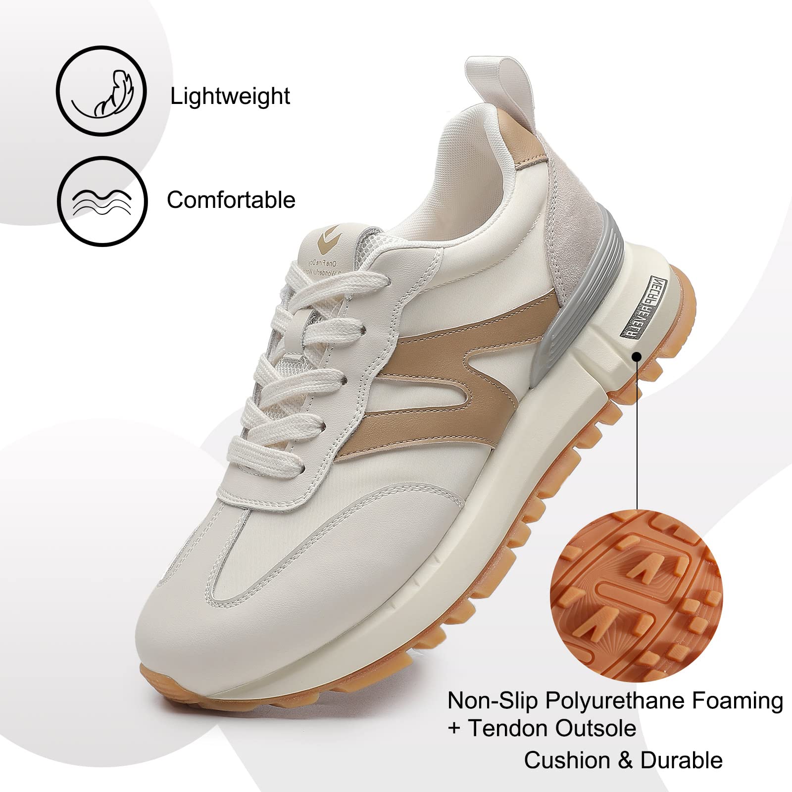 somiliss Sneakers for Women Genuine Leather Suede Patchwork Casual Lace Up Non-Slip Walking Tennis Running Shoes Fashion Sneakers Beige