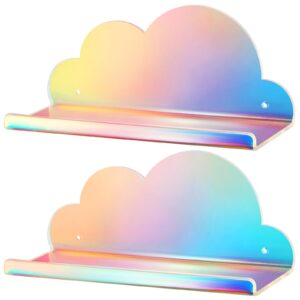 nihome iridescent acrylic floating shelves, 2 pack cloud shelves - large floating shelf for wall, wall mountable and multi-functional for home décor, bathroom, kitchen, bedroom (large, 2 pack)