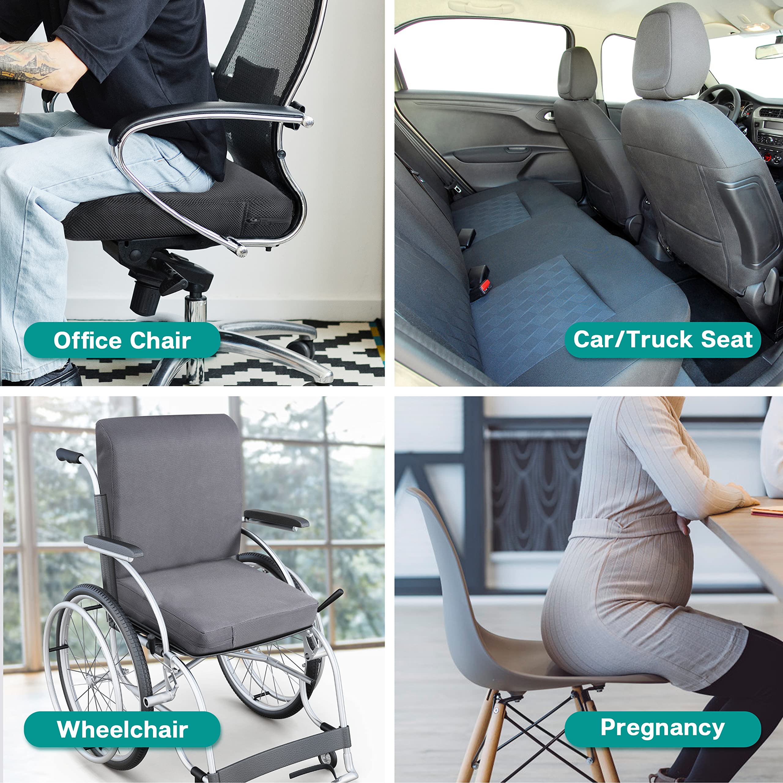 Slecofom Seat Cushion for Office Chair -Memory Foam Desk Chair Cushion Back Breathable Mesh&Non-Slip Bottom,Car/Wheelchair Seat Cushions -Coccyx,Sciatica & Back Pain Relief Pillow (19x17in,Black)