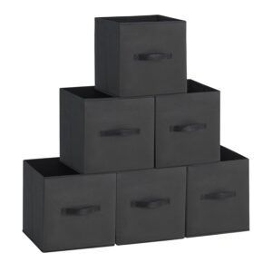 somdot fabric storage bins with handle, 10.6 inch collapsible storage cubes, foldable organization baskets for closet shelves offices toys, set of 6 - black