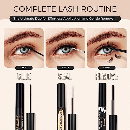 LASHVIEW Lash Remover, Lash Sealer Lash Extension Sealant, Cluster Lash Glue for Sensitive Eyes, Super Strong Hold 72 Hours DIY Eyelash Extension Glue, Sealer, and Remover, Latex Free