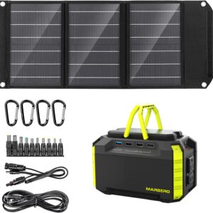 MARBERO Solar Generator 150W Peak Portable Power Station 150Wh with 30W Solar Panel Included with DC, AC, USB A, USB C, Flashlights for Camping, Home, Outdoor, Office, School, Emergency