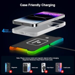 REESTECQI Wireless Car Charger Pad 15W RGB Wireless Charger for Car Type C Non Slip Wireless Charging Pad for Car 40W Car Charger Incl for Airpods iPhone 15/14/13/12 Samsung S24/S23/S22 (30CM Cable)