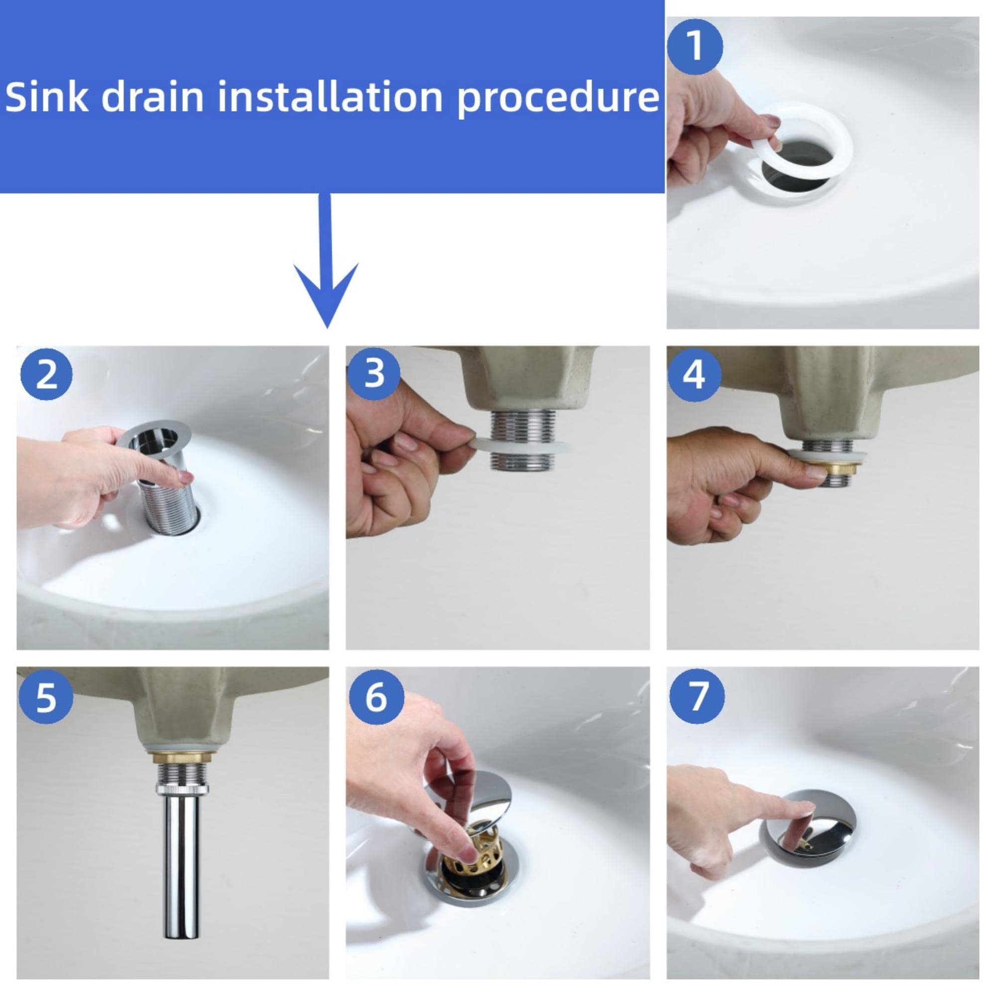 RAINJESTON Polished Chrome Bathroom Sink Drain with Detachable Basket Plug Pop up Drain with Overflow