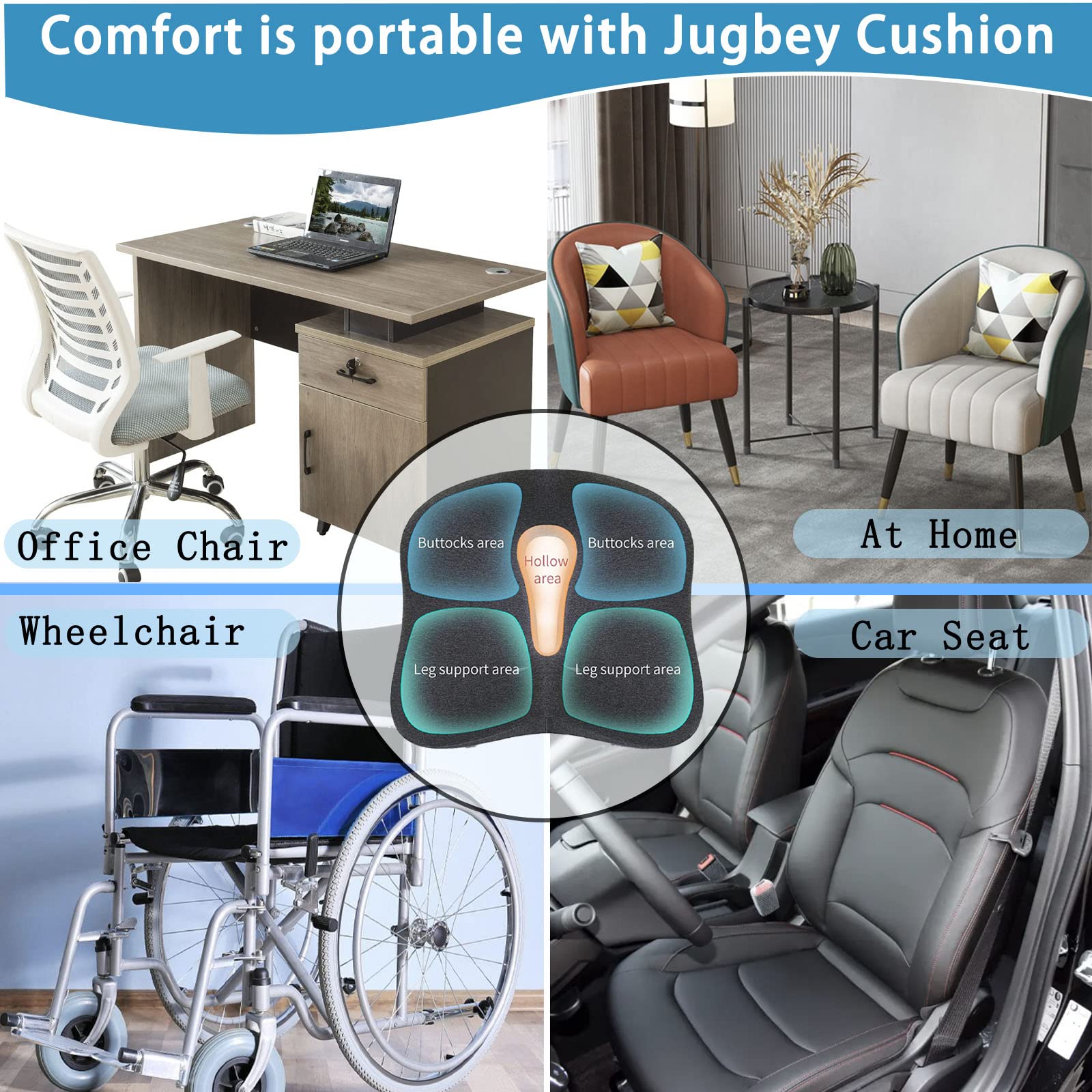 Chair Seat Cushion-Pressure Relief Seat Cushion for Long Sitting Hours on Office, Home Chair, Car Memory Foam Office Chair Cushion for Back, Coccyx, Tailbone Pain Relief