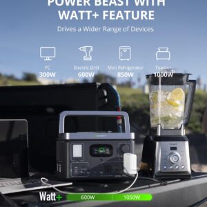 GROWATT Portable Power Station Generators: VITA550 Solar Generator (Solar Panel Optional) with 538Wh LiFePO4 Battery,1 Hour Fast Charging, 600W (1200W Surge) Output for Outdoor Camping/RVs/Home Use
