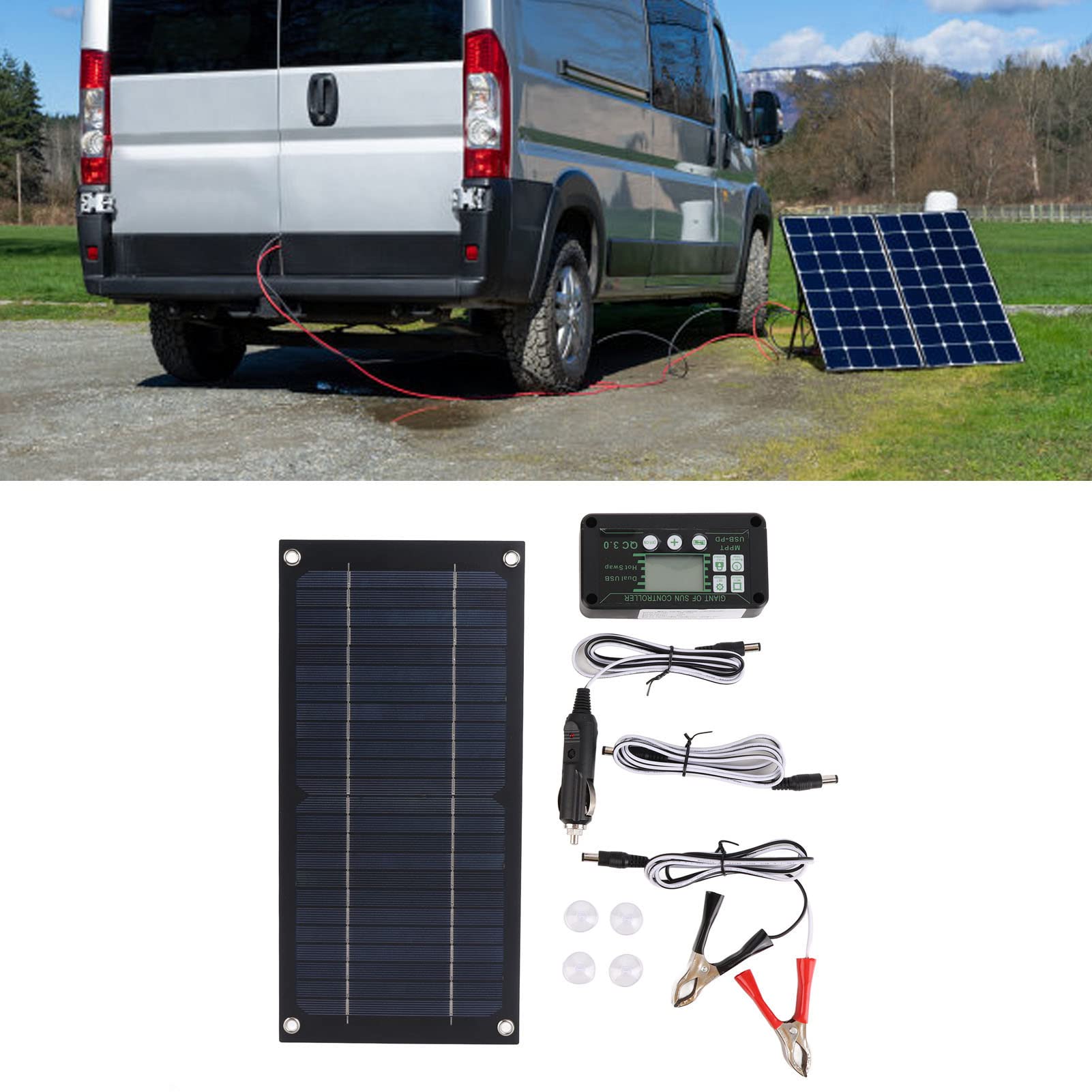 600W Solar Panel Charger, 12-24V 100A Portable Solar Panel Kit, Monocrystalline Solar Charge Controller Kit, Solar Panel Charger for Automobile Battery, Automobile, RV