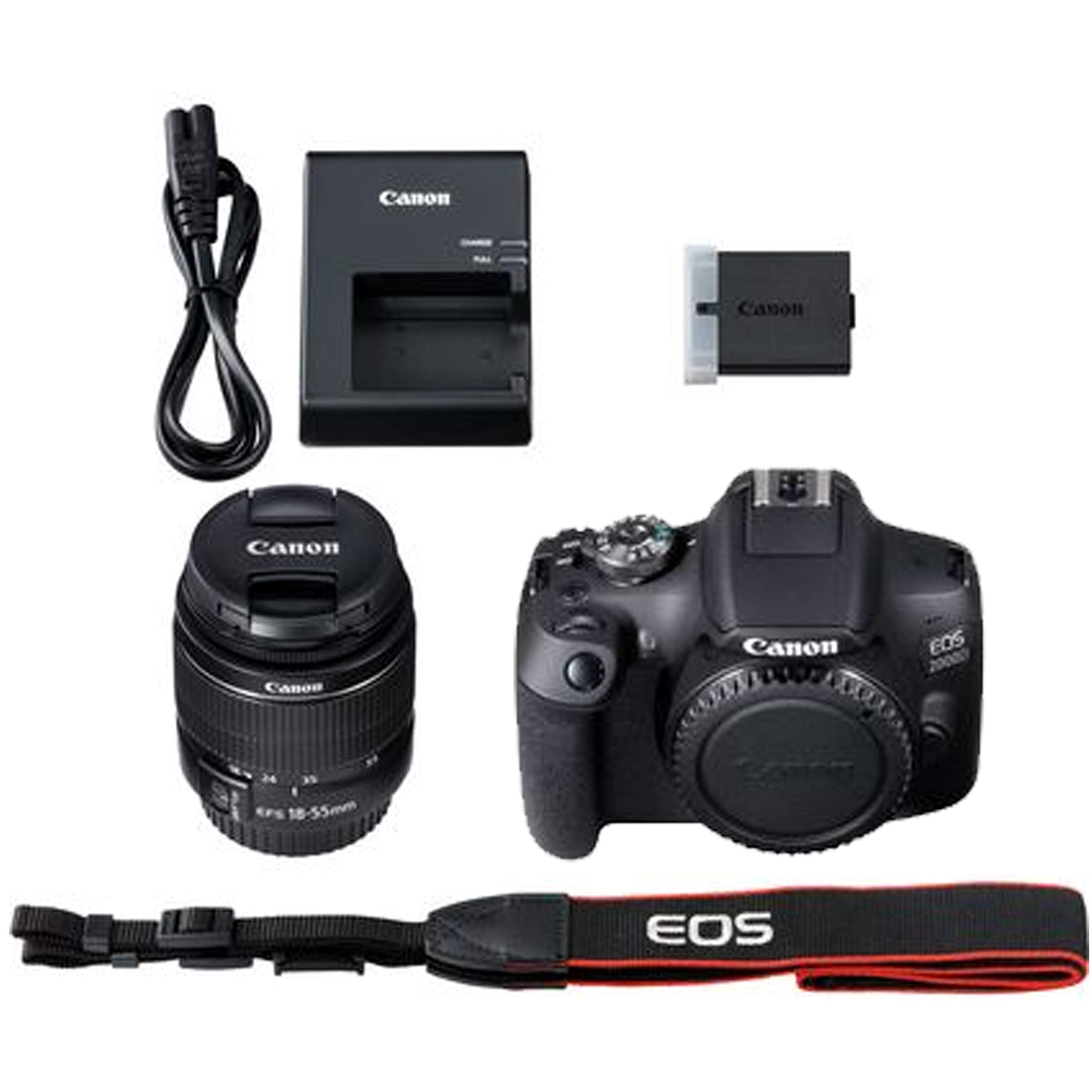 Canon EOS 2000D / Rebel T7 DSLR Camera w/EF-S 18-55mm Zoom Lens + 75-300mm Lens + 2pcs 64GB Memory + Case+ Tripod + Steady Grip Pod + Filters + Macro + 2X Lens + 2X Batteries (Renewed)