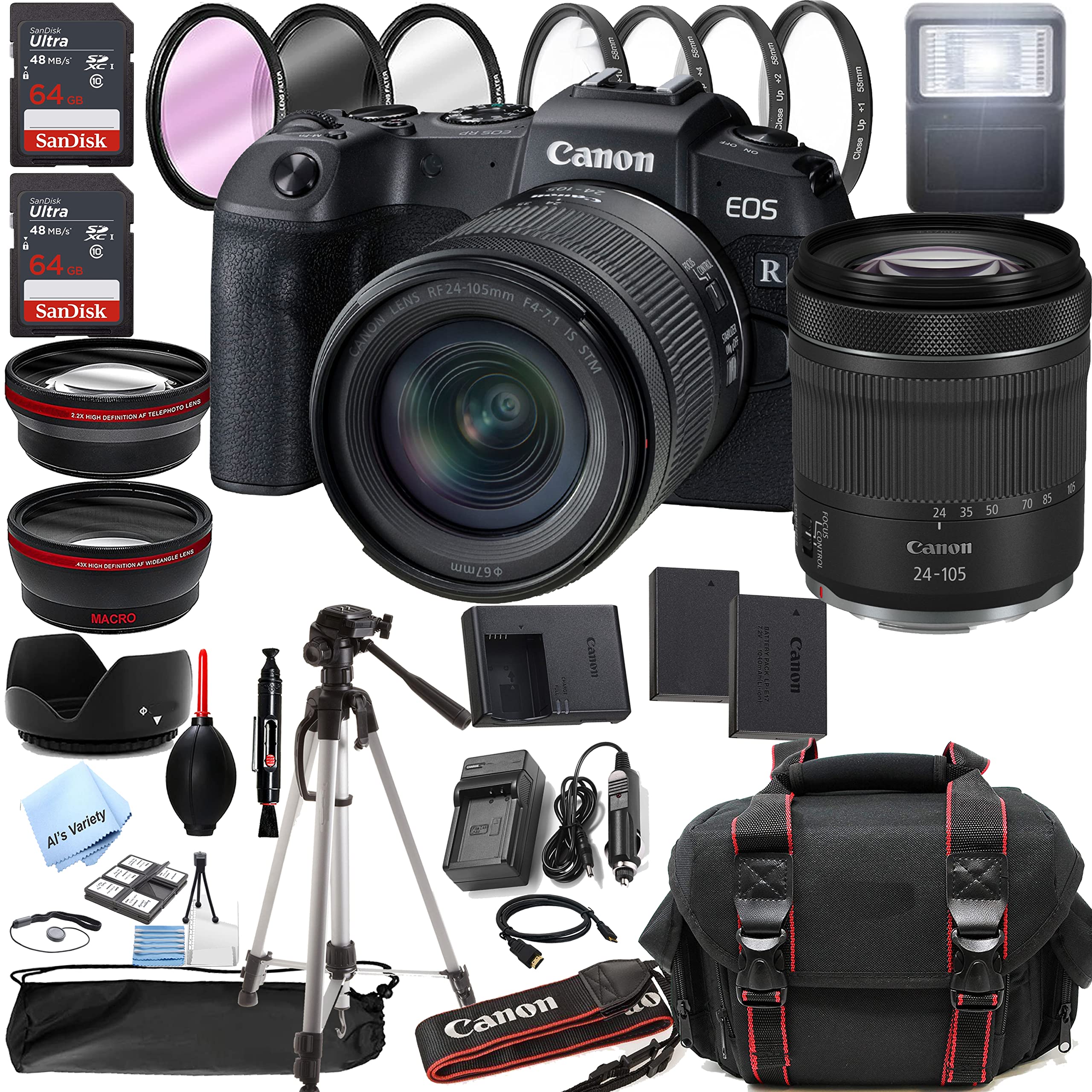 Canon EOS RP Mirrorless Digital Camera with RF 24-105mm f/4-7.1 STM Lens + 128GB Memory + Case + Tripod + Filters (38pc Bundle) (Renewed)