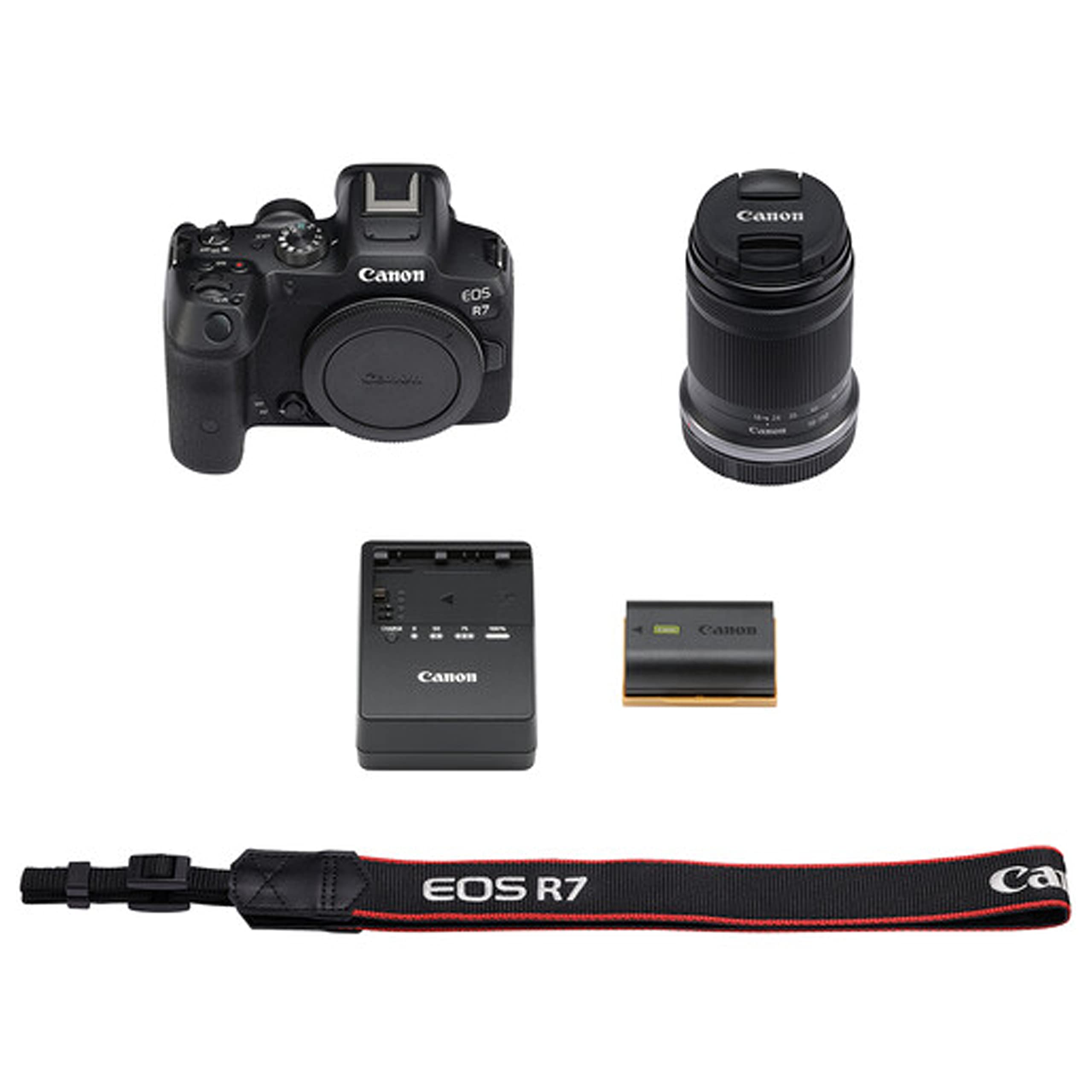 Canon EOS R7 Mirrorless Digital Camera with RF-S 18-150mm f/3.5-6.3 is STM Lens + 75-300mm F/4-5.6 III Lens + 50mm f/1.8 STM Lens + 128GB Memory + Case + Tripod + Filters (43pc Bundle) (Renewed)