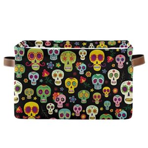 alaza mexican sugar skull day of the dead storage basket for shelves for organizing closet shelf nursery toy, fabric collapsible storage organizer bins decorative baskets with handles cubes 1 pack