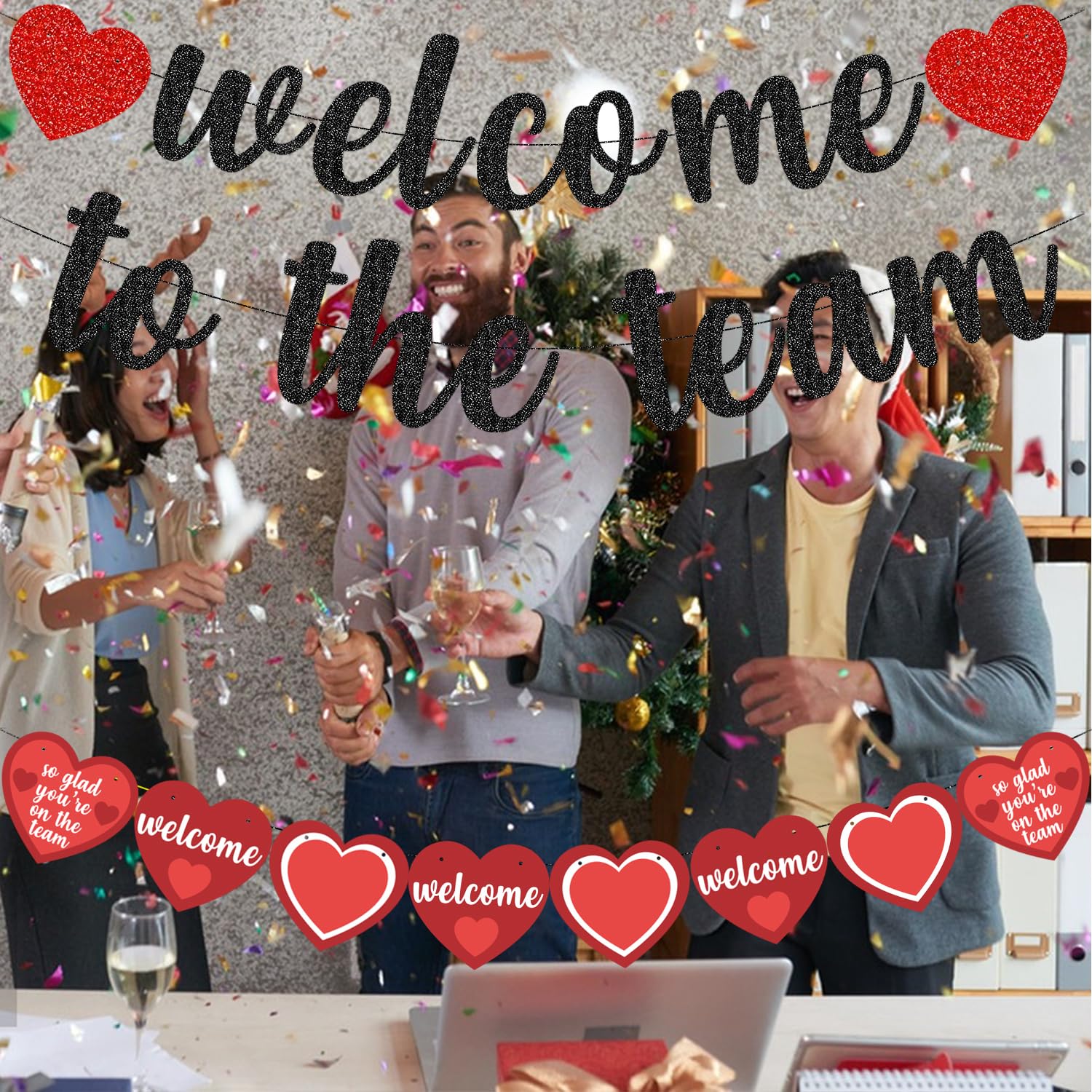 Welcome to The Team Banner, Black Glitter New Employee Member Welcome Banner, Newcomers Staff Welcome Banner, Welcome Onboard Office Party Decorations Supplies