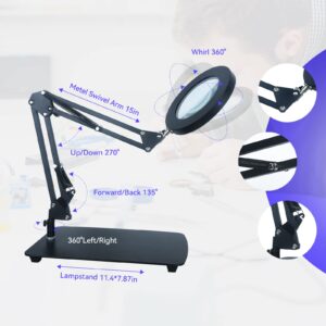 2-in-1 Magnifying Glass with Light and Stand,10X Magnifying Lamp with 3 Color Modes,Dimmable LED Lighted Magnifier Lamp & Clamp for Repair Reading,Crafts,Painting,Close Works